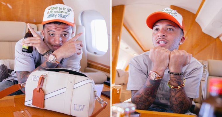 Inside Man Utd star Jadon Sancho’s private holiday jet including luxury diamond watches and Louis Vuitton bags