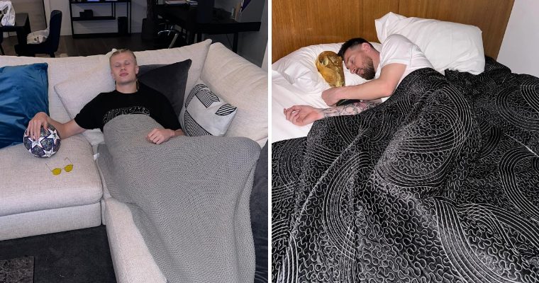 Erling Haaland copies World Cup winner Lionel Messi when he wakes up with the ball in his hand