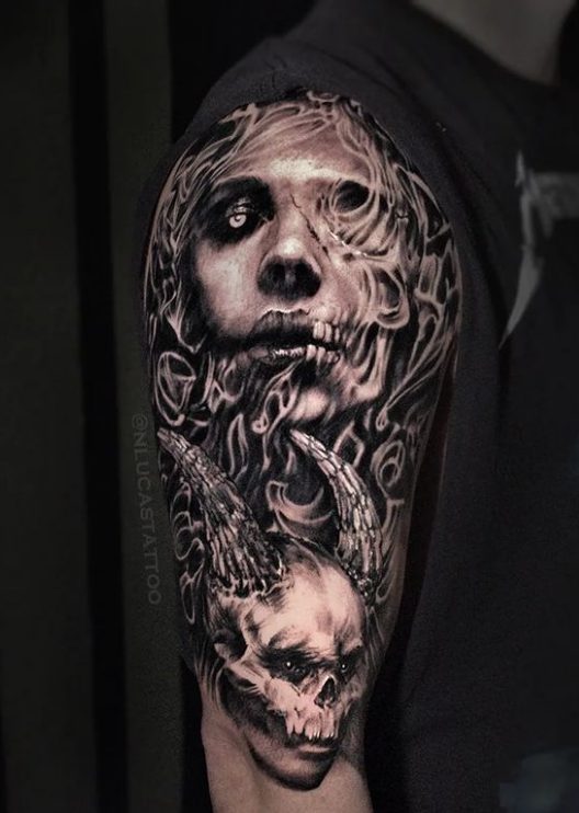 Experience The Bold And Unique Tattoo Artworks Of Nik Lucas: A Fusion Of Black And Gray, Trash Polka, Realism, Abstract, And Watercolor.