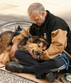 A homeless man who sleeps with a dog realizes that this angel will probably never abandon or betray him. - Juligal