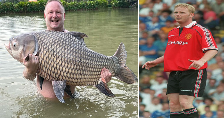 Man Utd Treble winner unrecognisable with greying ginger stubble as he poses with huge fish and leaves Scholes stunned