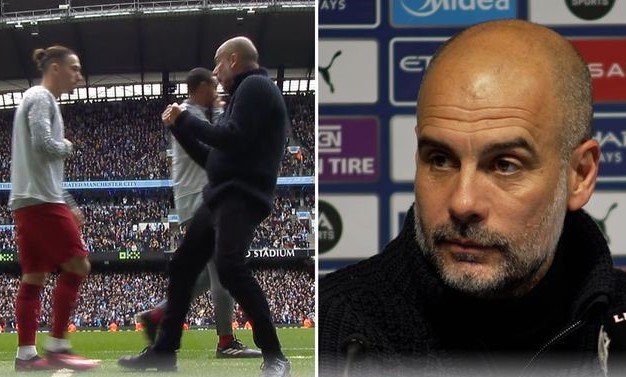 Guardiola addresses the outrageous jubilation in front of Liverpool players.