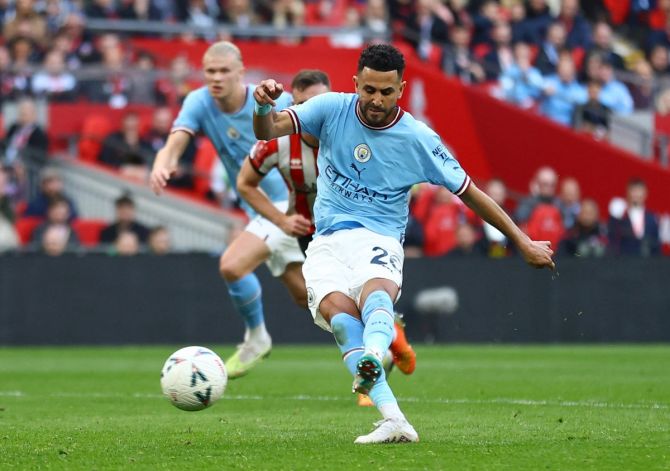 PICS: Mahrez hat-trick sends Manchester City into FA Cup final - Rediff  Sports