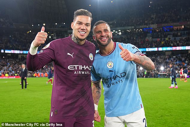 THE CRYING GAME: Manchester City goalkeeper Ederson mocks Arsenal supporters by pretending to cry