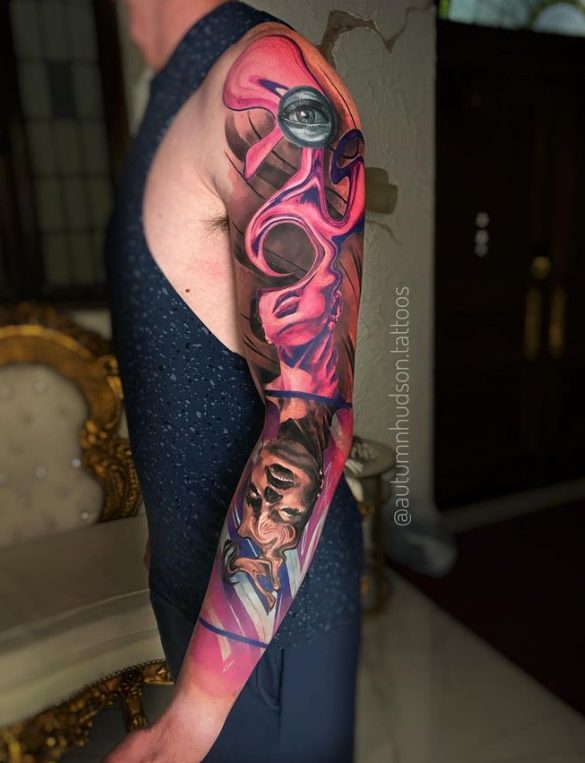 "Autumn Hudson's Mesmerizing Tattoo Art: A Fusion of Vibrant Colors, Bold Lines, and Personalized Designs."