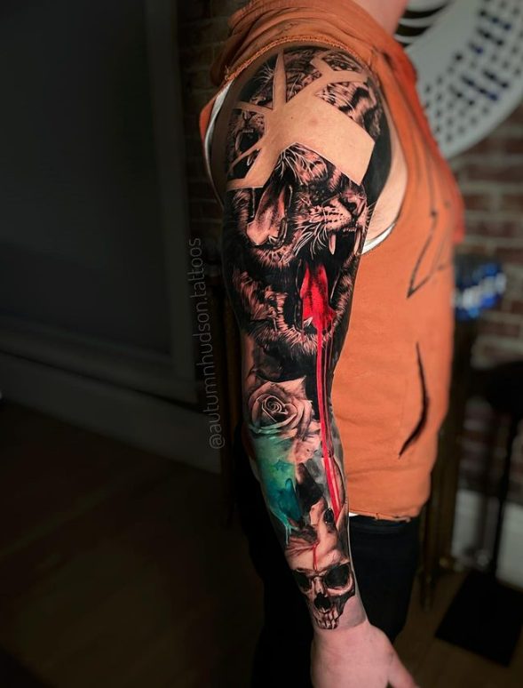 "Autumn Hudson's Mesmerizing Tattoo Art: A Fusion of Vibrant Colors, Bold Lines, and Personalized Designs."