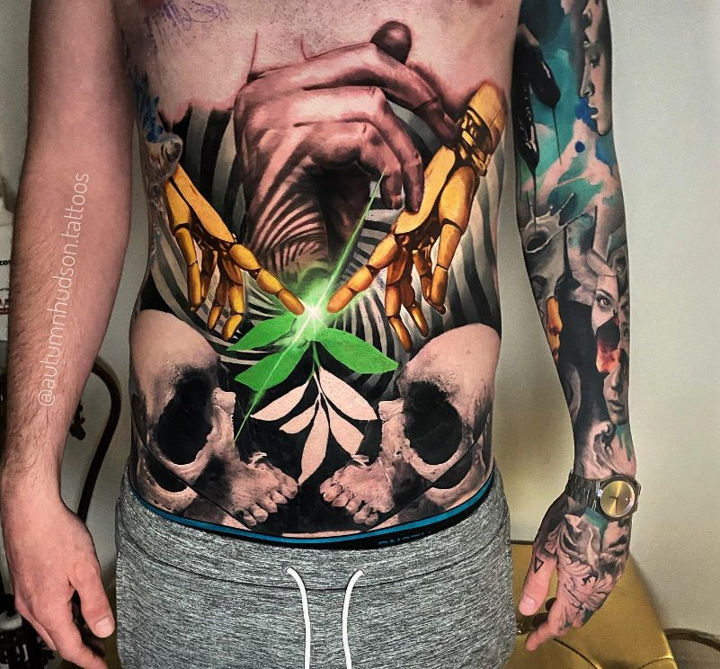 "Autumn Hudson's Mesmerizing Tattoo Art: A Fusion of Vibrant Colors, Bold Lines, and Personalized Designs."