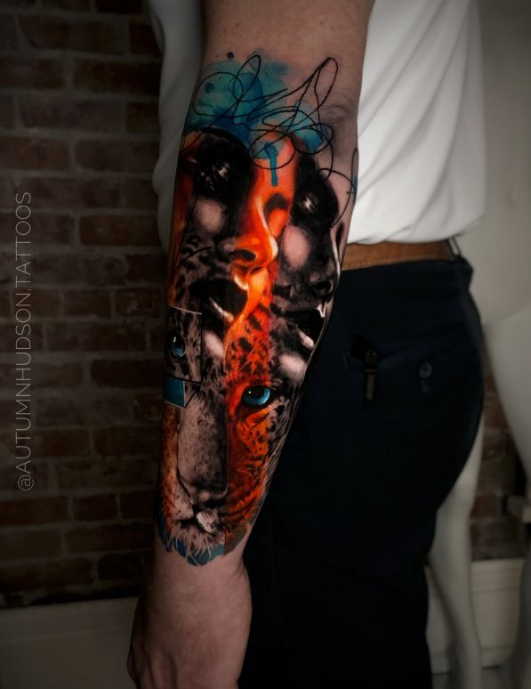 "Autumn Hudson's Mesmerizing Tattoo Art: A Fusion of Vibrant Colors, Bold Lines, and Personalized Designs."