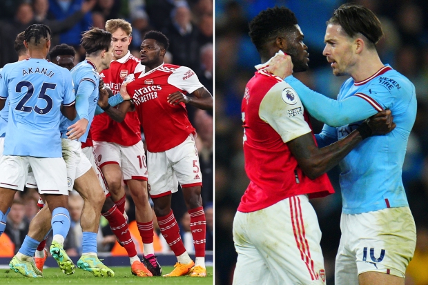 Raging Jack Grealish grabs Thomas Partey by the collar while Arsenal star pushes Man City ace’s face in fiery row