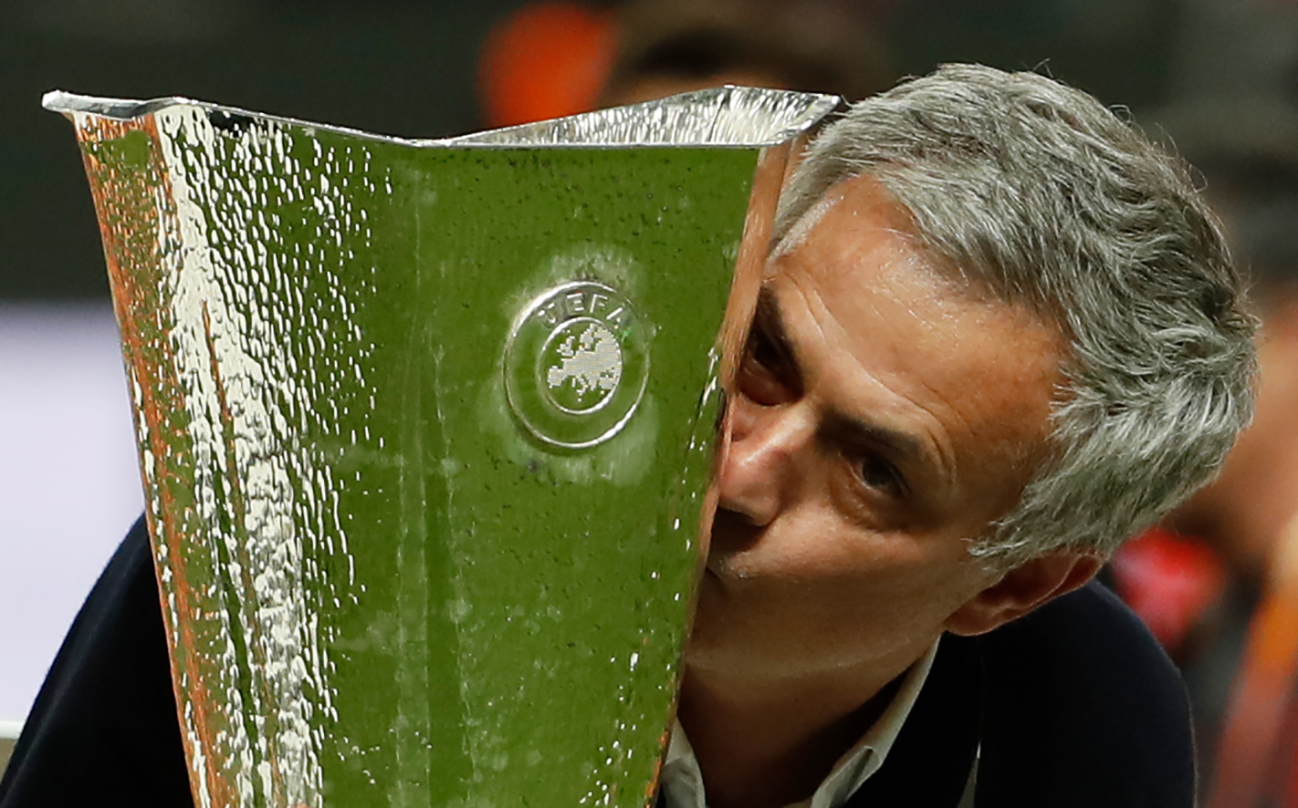 Proud ex- Man Utd manager Jose Mourinho still has picture of his Europa League win with Man Utd hanging up in Roma office