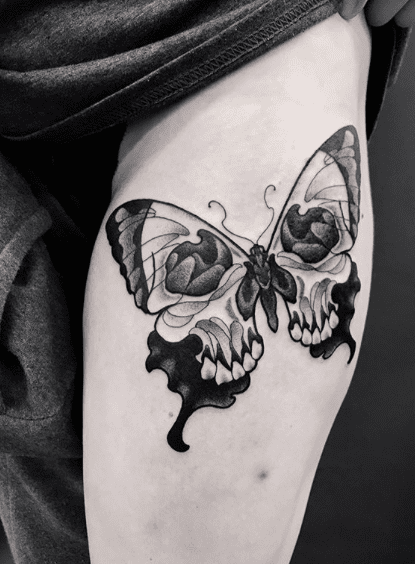 Skull with Butterfly Tattoo