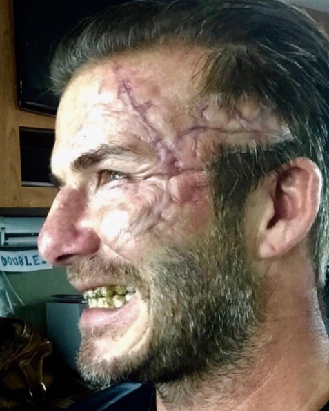 Man Utd legend, David Beckham is given a horrifying makeover for his role in Guy Ritchie's King Arthur film