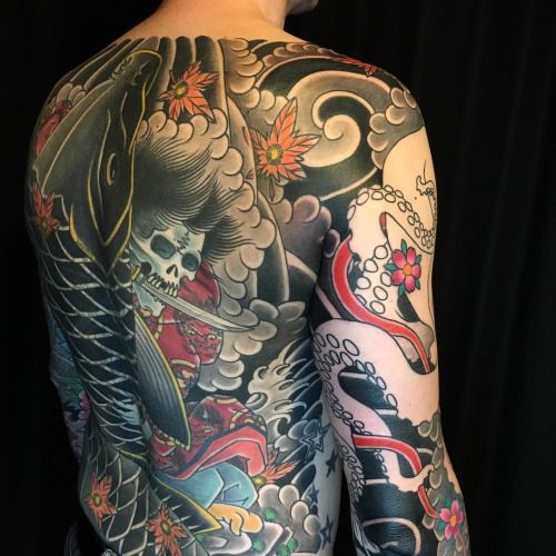 Easy Sacha (MYSTERY TATTOO CLUB - Paris) | Japanese tattoo, Japanese back tattoo, Arm sleeve tattoos