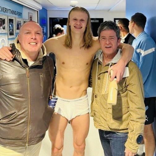 Erling Haaland stuns posing with his Calvin Klein pants as he posed with the well-dressed Oasis singer and super fan Gallagher