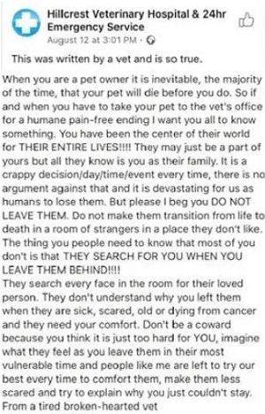 It is Heartbreaking to hear Vets that Pets do these acts in their last moments.