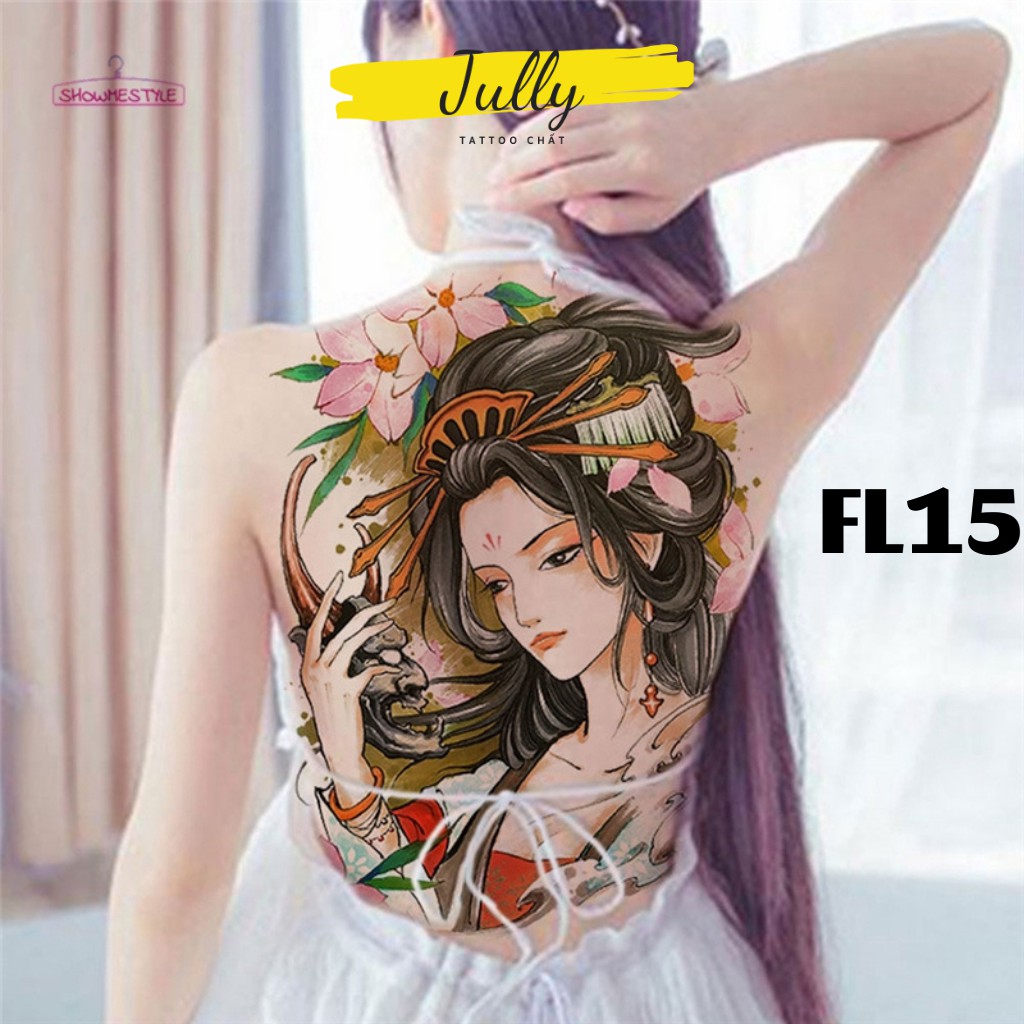 Hình xăm dán kín, full, bít lưng, xăm tạm thời chống nước cô gái nhật Geisha JULLY Tattoo chất | Shopee Việt Nam