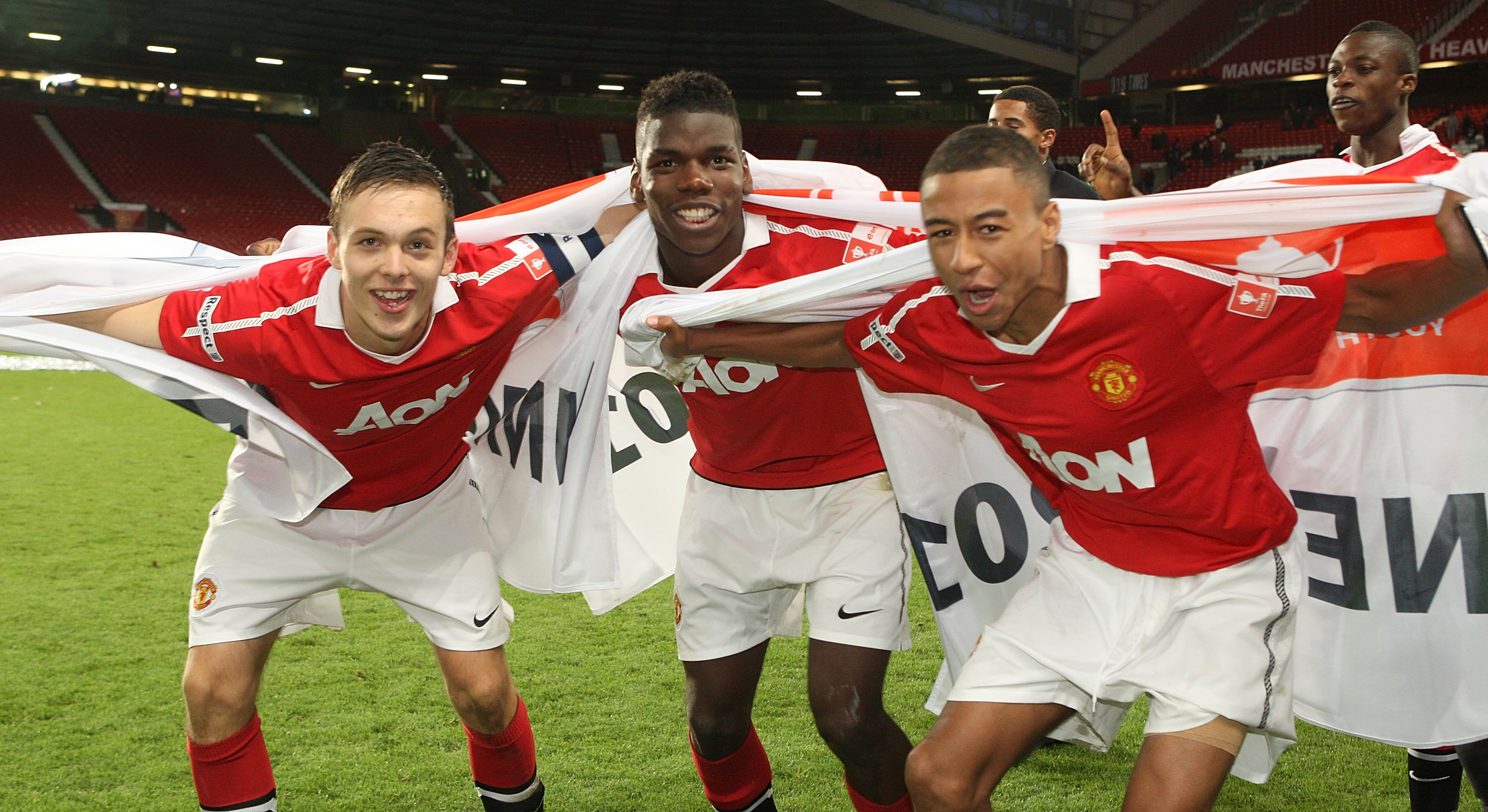 Thorpe, left, captained Paul PogƄa and Jesse Lingard in Man Utd's youth teaм