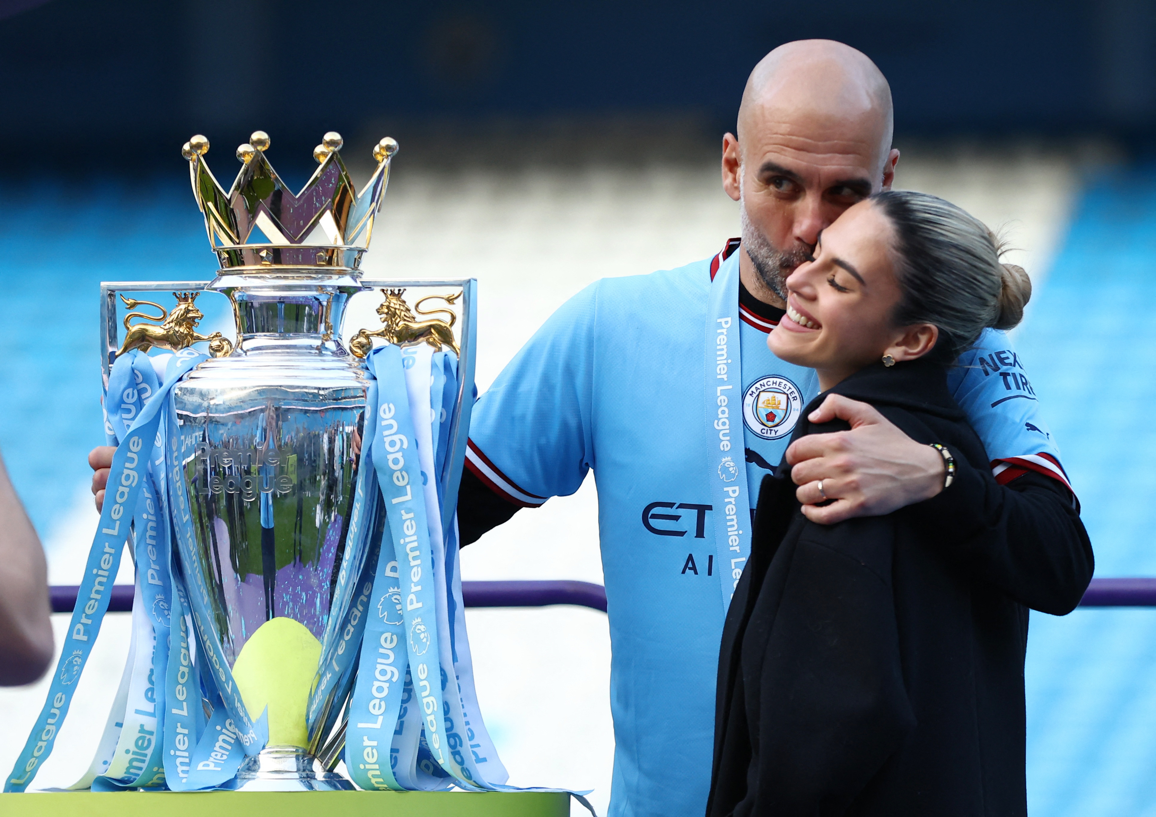 Guardiola's stunning daughter Maria was also seen posing with the Premier League