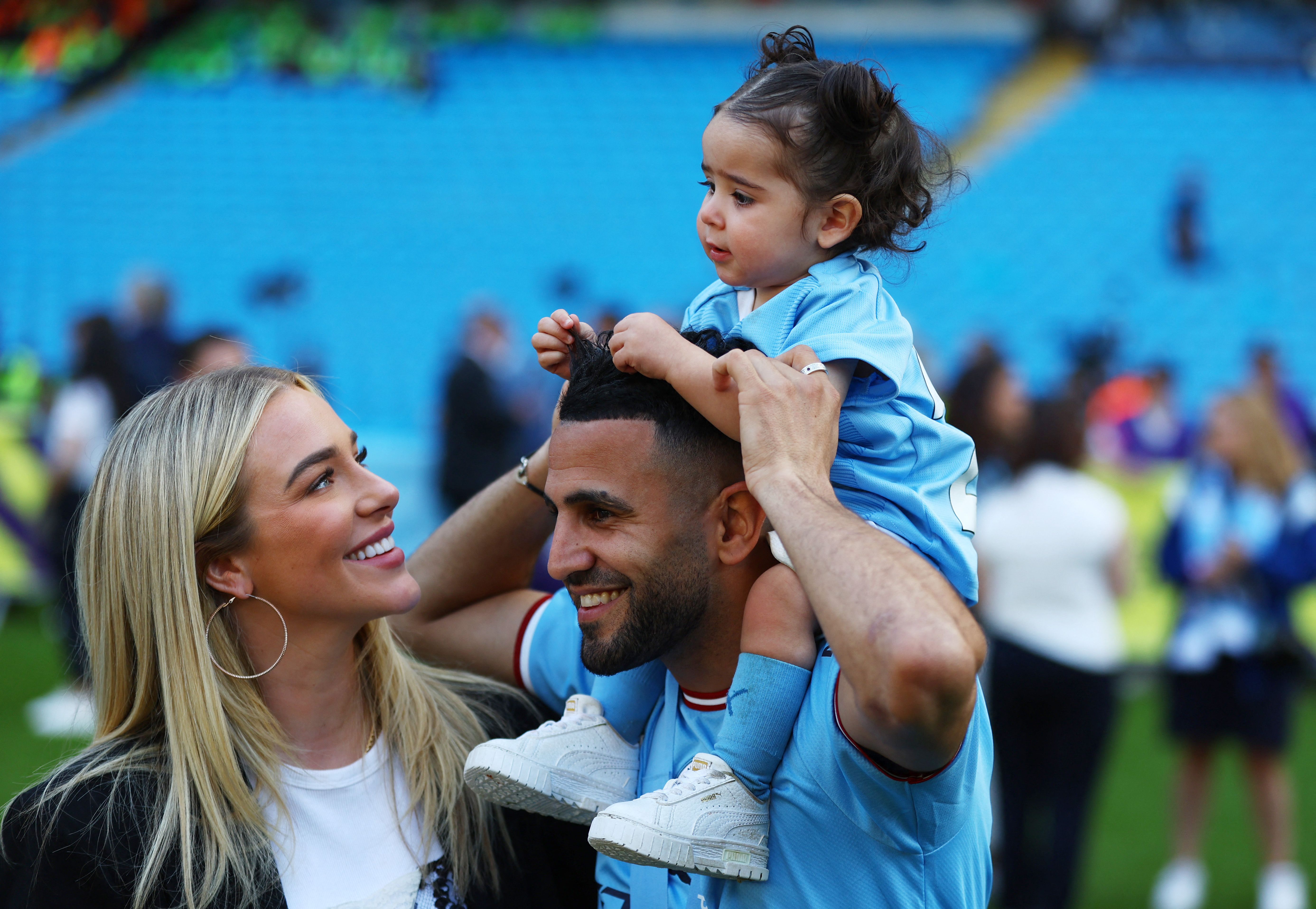 Mila cutely plays with dad Mahrez's hair as Ward smiles adoringly at her