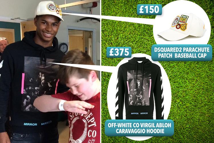  Although it's a relaxed look, Rashford paid £525 for his Off-White hoodie and Dsquared2 baseball cap