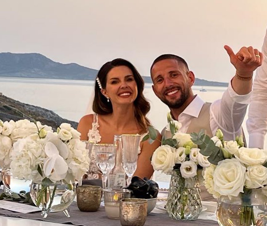 The former Villa ace tied the knot with partner Olivia Rose on the Greek island