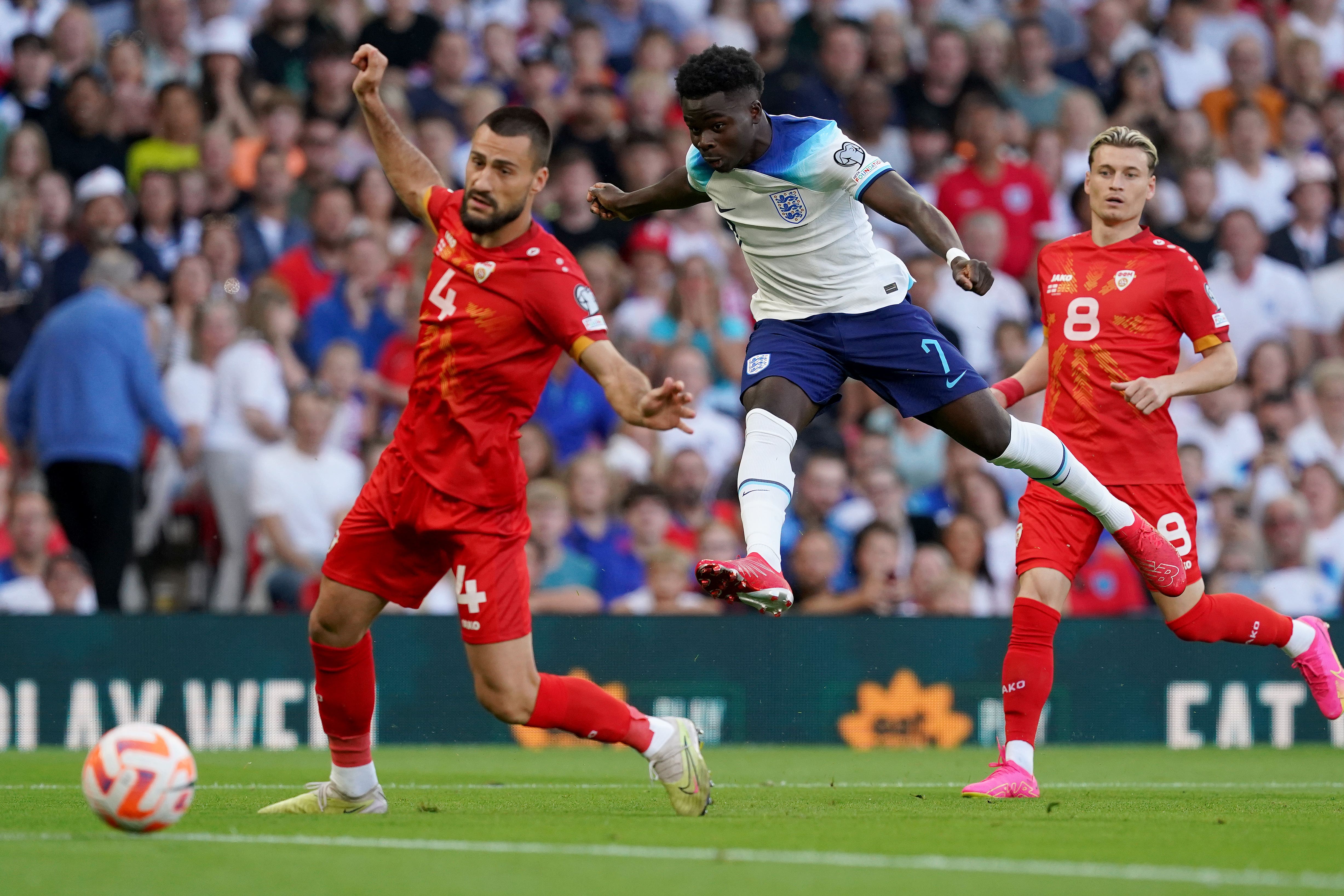 PHOTO GALLERY: Bukayo Saka scores first career HAT-TRICK career including 1 super volley in 13 minutes.