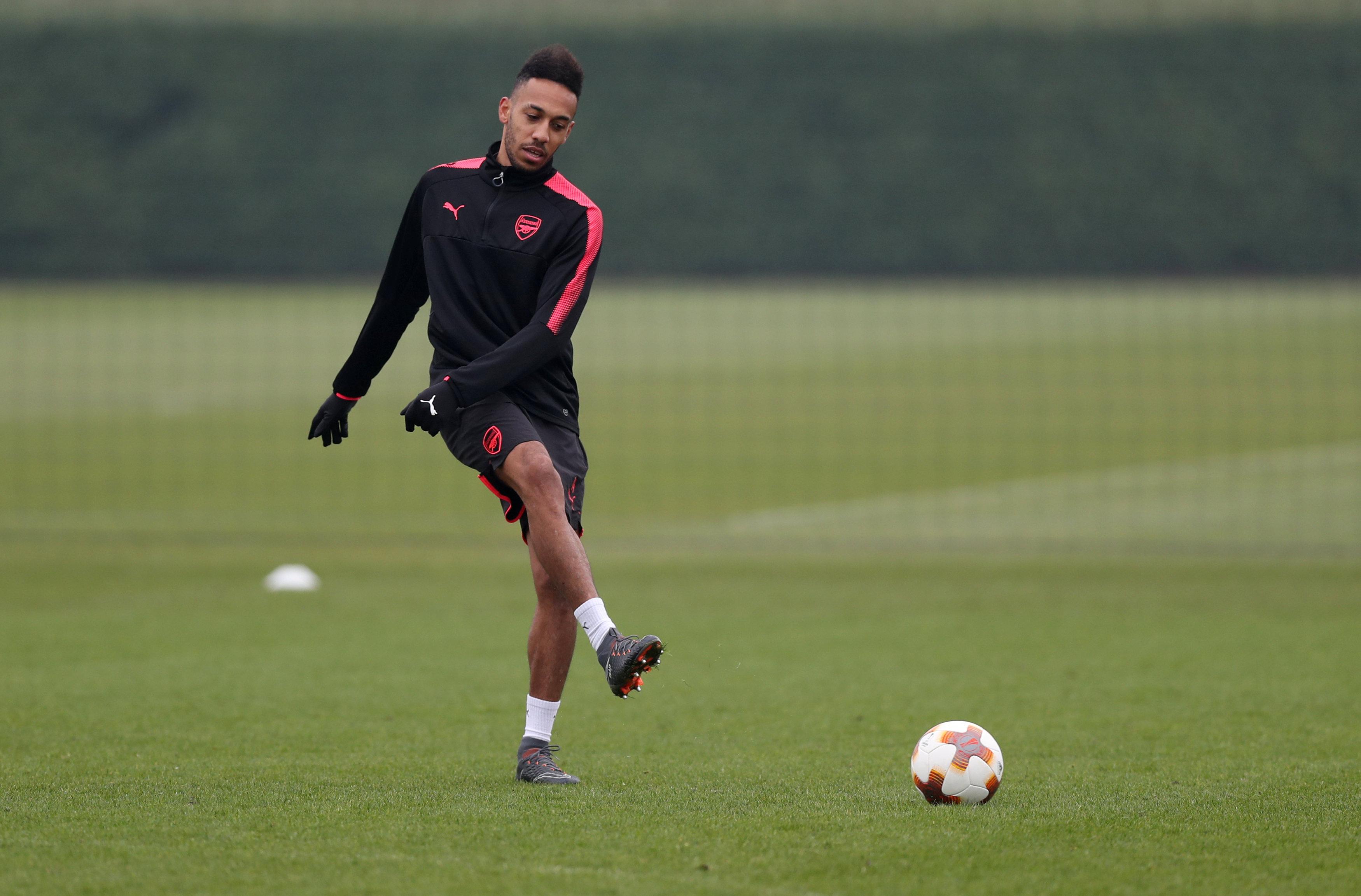  Aubameyang was pictured training earlier today