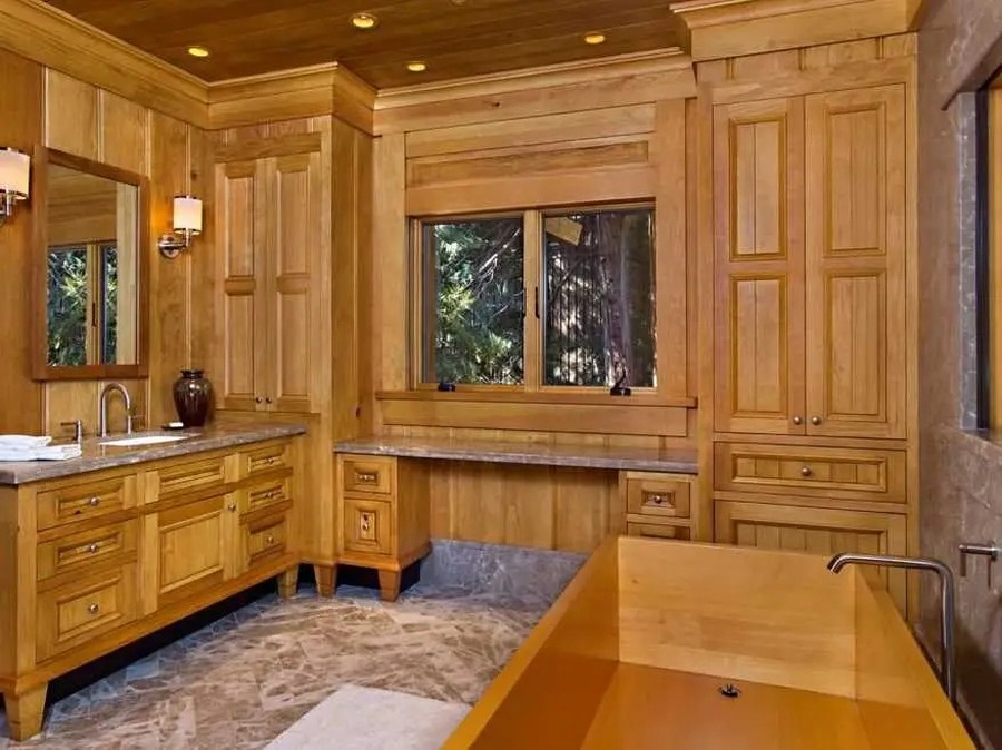 Phòng tắm biệt thự mộc mạc mà đắt đỏ với chất liệu gỗ tự nhiên