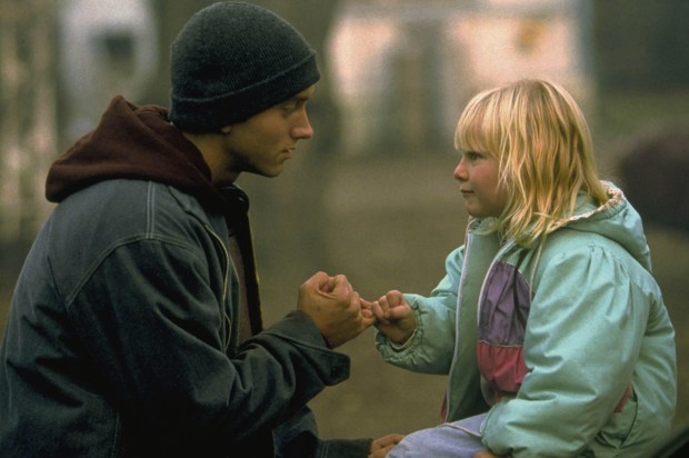 F6HX67 Aug 04, 2002; Hollywood, CA, USA; Actors EMINEM and CHLOE GREENFIELD star as Jimmy Smith Jr. and Stephanie Smith in the musical drama ‘8 Mile’ directed by Curtis Hanson. A young rapper (Eminem) in Detroit struggles with his anger and social status through music.